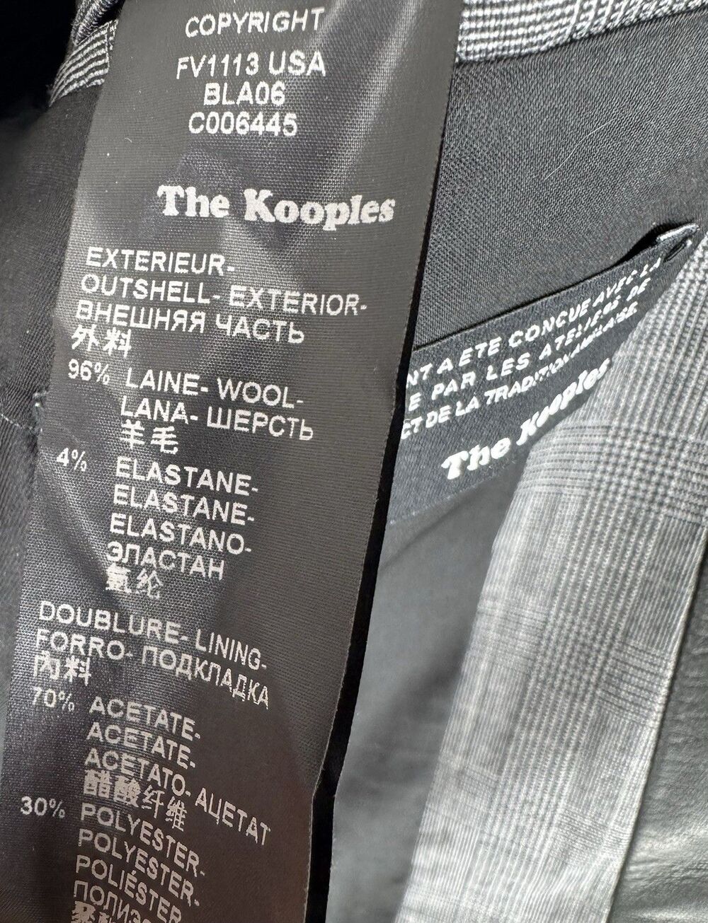 The Kooples Prince De Galles Cropped Blazer Jacket Glen Plaid Leather Trims 40 - Picture 8 of 10